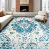 Ultra Soft Area Rug, Non Slip, Stain Resistant, Washable Area Rugs for Living Room, Bedroom, Luxurious Teal Trellis Aesthetic(Blue)