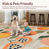 Ultra Soft Area Rug, Non Slip, Stain Resistant, Washable Area Rugs for Living Room, Bedroom, Blush Fruit Pattern Carpet Bright Orange Green White Design(Beige)