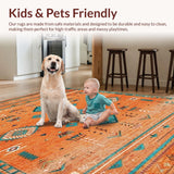 Ultra Soft Area Rug, Non Slip, Stain Resistant, Washable Area Rugs for Living Room, Bedroom, Radiant Earth Tones Abstract Design(Orange)