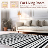Ultra Soft Area Rug, Non Slip, Stain Resistant, Washable Area Rugs for Living Room, Bedroom, Classic Monochrome Striped Rug With Contemporary Linear Design For Home(Black)