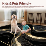 Ultra Soft Area Rug, Non Slip, Stain Resistant, Washable Area Rugs for Living Room, Bedroom, Graceful Organic Shape Play(Black)