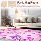 Ultra Soft Area Rug, Non Slip, Stain Resistant, Washable Area Rugs for Living Room, Bedroom, Delicate Purple Garden Atmosphere(Pink)
