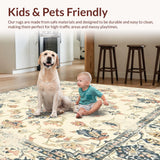 Ultra Soft Area Rug, Non Slip, Stain Resistant, Washable Area Rugs for Living Room, Bedroom, Elegant Vintage with Floral Medallions and Faded Palette(Beige)