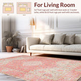 Ultra Soft Area Rug, Non Slip, Stain Resistant, Washable Area Rugs for Living Room, Bedroom, Soft Retro Botanical Motif(Pink)