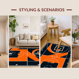 Ultra Soft Area Rug, Non Slip, Stain Resistant, Washable Area Rugs for Living Room, Bedroom, Stylish Round Athletic Theme(Orange)