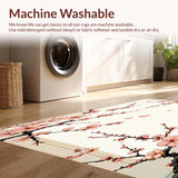 Ultra Soft Area Rug, Non Slip, Stain Resistant, Washable Area Rugs for Living Room, Bedroom, Cherry Blossom Cat Garden with Delicate Flowers and Sweet Feline Outline(Pink)