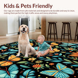 Ultra Soft Area Rug, Non Slip, Stain Resistant, Washable Area Rugs for Living Room, Bedroom, Rustic Garden Vibe with Butterflies(Blue)