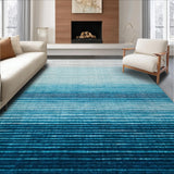 Ultra Soft Area Rug, Non Slip, Stain Resistant, Washable Area Rugs for Living Room, Bedroom, Stripe Patterned Outdoor Porch Mat(Blue)