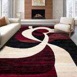 Ultra Soft Area Rug, Non Slip, Stain Resistant, Washable Area Rugs for Living Room, Bedroom, Geometric Swirl Rug Burgundy Black & Beige Modern Design(Red)