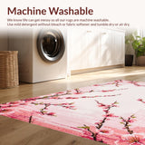 Ultra Soft Area Rug, Non Slip, Stain Resistant, Washable Area Rugs for Living Room, Bedroom, Serene Minimalist Cherry Blossom Style(Pink)