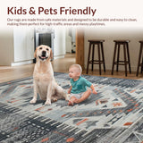 Ultra Soft Area Rug, Non Slip, Stain Resistant, Washable Area Rugs for Living Room, Bedroom, Rustic Ethnic Distressed Motif(Gray)