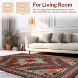 Ultra Soft Area Rug, Non Slip, Stain Resistant, Washable Area Rugs for Living Room, Bedroom, Vintage Charcoal Western Motif(Red)