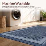 Ultra Soft Area Rug, Non Slip, Stain Resistant, Washable Area Rugs for Living Room, Bedroom, Contemporary Navy Square Motif(Blue)