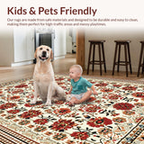 Ultra Soft Area Rug, Non Slip, Stain Resistant, Washable Area Rugs for Living Room, Bedroom, Vintage Floral Non-Slip Bedroom Area Carpet(White)