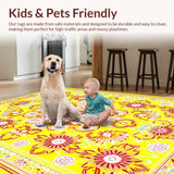 Ultra Soft Area Rug, Non Slip, Stain Resistant, Washable Area Rugs for Living Room, Bedroom, Unique Colorful Circular Design(Yellow)