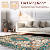 Ultra Soft Area Rug, Non Slip, Stain Resistant, Washable Area Rugs for Living Room, Bedroom, Rustic Soft Teal Paisley Motif(Ivory)