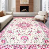Ultra Soft Area Rug, Non Slip, Stain Resistant, Washable Area Rugs for Living Room, Bedroom, Rustic Soft Floral Texture(White)