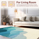 Ultra Soft Area Rug, Non Slip, Stain Resistant, Washable Area Rugs for Living Room, Bedroom, Soft Coastal Decorative Rug with Abstract Seahorse Silhouettes and Ocean Ripples(Blue)