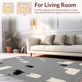 Ultra Soft Area Rug, Non Slip, Stain Resistant, Washable Area Rugs for Living Room, Bedroom, Stylish Cozy Cat Patterned Decor(Gray)