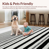 Ultra Soft Area Rug, Non Slip, Stain Resistant, Washable Area Rugs for Living Room, Bedroom, Bold Stripe Entryway Area Rug Black and White Patterned(Black)