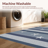 Ultra Soft Area Rug, Non Slip, Stain Resistant, Washable Area Rugs for Living Room, Bedroom, Whimsical Starfish and Stripes Fusion(Blue)