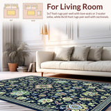 Ultra Soft Area Rug, Non Slip, Stain Resistant, Washable Area Rugs for Living Room, Bedroom, Sophisticated Classic Floral Design(Blue)