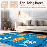 Ultra Soft Area Rug, Non Slip, Stain Resistant, Washable Area Rugs for Living Room, Bedroom, Vibrant Coastal Animal Design(Blue)