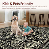 Ultra Soft Area Rug, Non Slip, Stain Resistant, Washable Area Rugs for Living Room, Bedroom, Eclectic Earthy Geometric Fusion(Black)