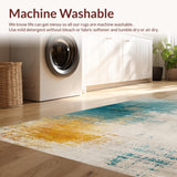 Ultra Soft Area Rug, Non Slip, Stain Resistant, Washable Area Rugs for Living Room, Bedroom, Vibrant Ombre Circle Rug in Distressed Blue Shades with Modern Touch(Blue)