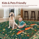 Ultra Soft Area Rug, Non Slip, Stain Resistant, Washable Area Rugs for Living Room, Bedroom, Whimsical Green Floral Fusion(Green)