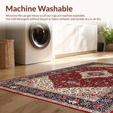 Ultra Soft Area Rug, Non Slip, Stain Resistant, Washable Area Rugs for Living Room, Bedroom, Timeless Vintage Medallion Artistry(Red)