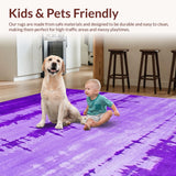 Ultra Soft Area Rug, Non Slip, Stain Resistant, Washable Area Rugs for Living Room, Bedroom, Unique Contemporary Tie-Dye Flair(Purple)
