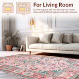 Ultra Soft Area Rug, Non Slip, Stain Resistant, Washable Area Rugs for Living Room, Bedroom, Elegant Medallion Rose Palette(Pink)