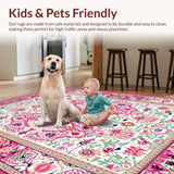 Ultra Soft Area Rug, Non Slip, Stain Resistant, Washable Area Rugs for Living Room, Bedroom, Feminine Elegant Floral Tapestry(White)