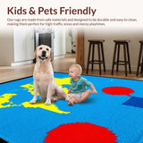 Ultra Soft Area Rug, Non Slip, Stain Resistant, Washable Area Rugs for Living Room, Bedroom, Vibrant Geometric Alphabetic Elements(Blue)