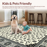 Ultra Soft Area Rug, Non Slip, Stain Resistant, Washable Area Rugs for Living Room, Bedroom, Charming Rustic Symmetrical Artistry(Ivory)