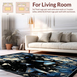 Ultra Soft Area Rug, Non Slip, Stain Resistant, Washable Area Rugs for Living Room, Bedroom, Dreamscape Black Surreal Floral Butterflies Artistic Flourishes(Blue)