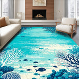 Ultra Soft Area Rug, Non Slip, Stain Resistant, Washable Area Rugs for Living Room, Bedroom, Round Area Rug Coastal Ocean Coral Reef Inspired Design(Blue)