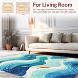 Ultra Soft Area Rug, Non Slip, Stain Resistant, Washable Area Rugs for Living Room, Bedroom, Whimsical Ocean Wave Area Rug with Playful Fish and Nautical Swirl Pattern(Blue)