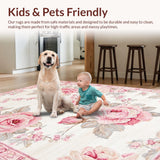 Ultra Soft Area Rug, Non Slip, Stain Resistant, Washable Area Rugs for Living Room, Bedroom, Elegant Country Rose Motif(White)
