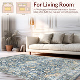 Ultra Soft Area Rug, Non Slip, Stain Resistant, Washable Area Rugs for Living Room, Bedroom, Elegant Gray Damask Motif(Blue)