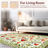 Ultra Soft Area Rug, Non Slip, Stain Resistant, Washable Area Rugs for Living Room, Bedroom, Serene Green Tones with Nature Elements(White)