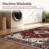 Ultra Soft Area Rug, Non Slip, Stain Resistant, Washable Area Rugs for Living Room, Bedroom, Chic Red Floral Geometry Blend(Red)