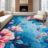 Ultra Soft Area Rug, Non Slip, Stain Resistant, Washable Area Rugs for Living Room, Bedroom, Cozy Earthy Symmetrical Patterns(Blue)