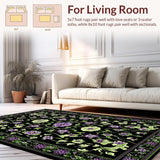 Ultra Soft Area Rug, Non Slip, Stain Resistant, Washable Area Rugs for Living Room, Bedroom, Charming Black Floral Elegance(Black)