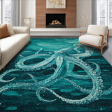 Ultra Soft Area Rug, Non Slip, Stain Resistant, Washable Area Rugs for Living Room, Bedroom, Marine Life Inspired with Abstract Octopus and School of Fish Design(Blue)