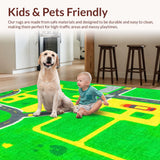 Ultra Soft Area Rug, Non Slip, Stain Resistant, Washable Area Rugs for Living Room, Bedroom, Vivid Cityscape Playful Design(Green)