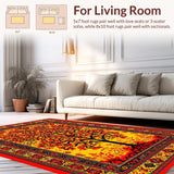 Ultra Soft Area Rug, Non Slip, Stain Resistant, Washable Area Rugs for Living Room, Bedroom, Dynamic Abstract Floral Elements(Red)