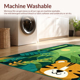 Ultra Soft Area Rug, Non Slip, Stain Resistant, Washable Area Rugs for Living Room, Bedroom, Colorful Animal Jungle Illustrations(Green)