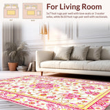 Ultra Soft Area Rug, Non Slip, Stain Resistant, Washable Area Rugs for Living Room, Bedroom, Elegant Playful Blossom Composition(White)